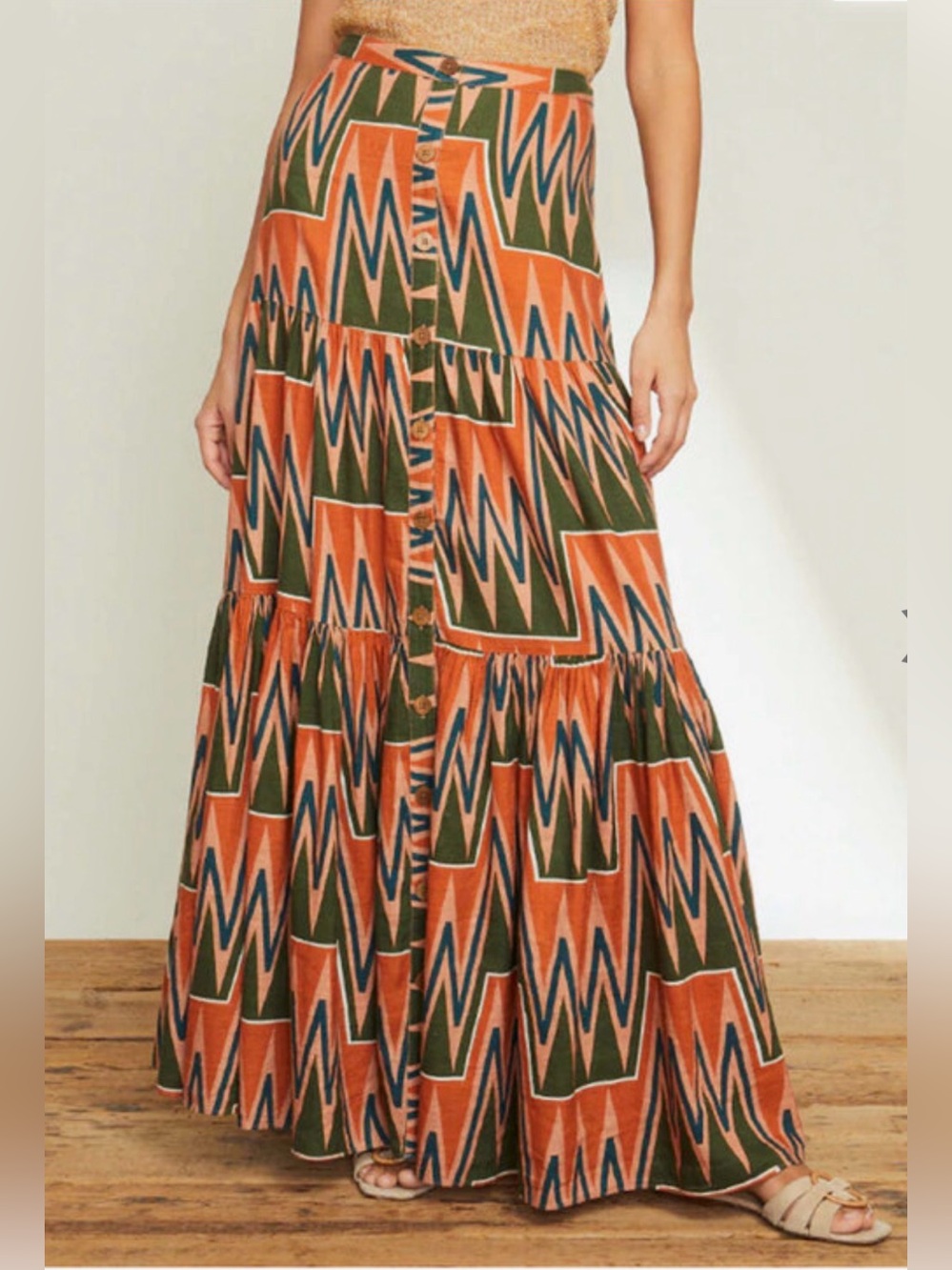Veronica Beard Sundance Abstract Linen Button-Front Tiered Maxi Skirt Size S - Picture 2 of 15